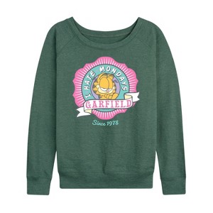 Women's - Garfield - I Hate Mondays Badge Lightweight French Terry Wide Neck Long Sleeve Shirt - 1 of 4