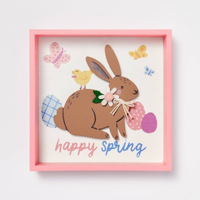 Easter Wood Shadowbox Happy Spring Bunny - Spritz™