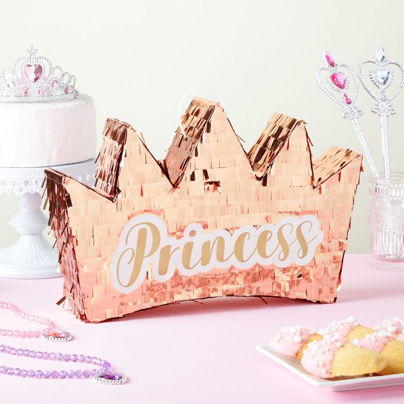 Blue Panda Small Rose Gold Princess Crown Pinata for Girls Birthday Party Decorations, 14.8 x 3.0 x 10.3 In, 2 of 9