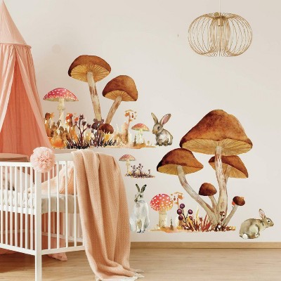 Giant Colorful Mushroom and Bunny Wall Decals