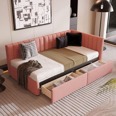 Streamdale Upholstered Daybed With 2 Storage Drawers Twin Size Sofa Bed Frame No Box Spring Needed