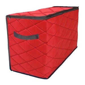 Simple Living Solutions 96ct Red and Black Quilted Zip Up Christmas Ornament Storage Tub - 1 of 3