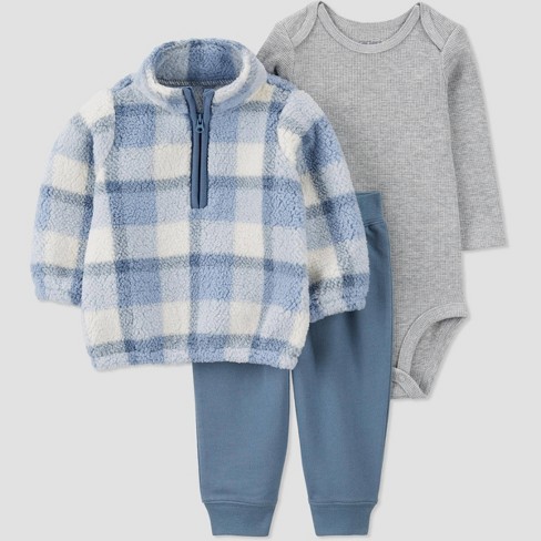 Carter's Just One You®️ Baby Boys' 3pc Plaid Quarter Zip Top & Bottom Set - Blue - image 1 of 4