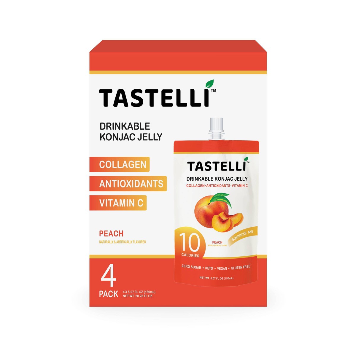 Tastelli Peach Konjac Jelly Infused with Collagen & Vitamin C Pouches