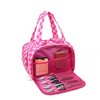 Anna-Kaci Checkered Makeup Brush Storage Bag with Zipper Compartments and Carry Handles - Fuchsia - 3 of 4