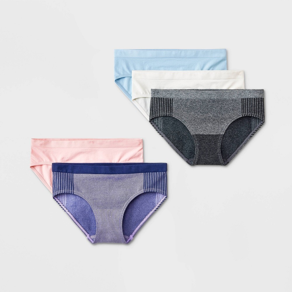 Girls' 5pk Seamless Ribbed Underwear - Cat & Jack™ Purple/Gray M
