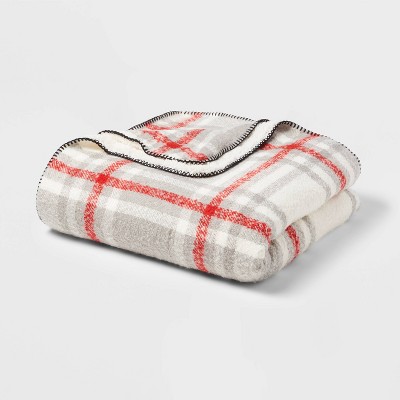 Full/Queen Holiday Print Bed Blanket Gray Plaid - Threshold™