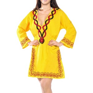 HAPPY BAY Women's Summer Vacation Beachwear Mini Bathing Suit Short Beach Bikini Swimsuit Cover ups Dress Medium-Large Yellow Solid - 1 of 3