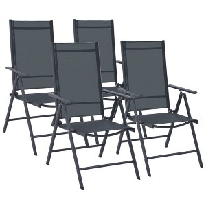 vidaXL 5-Piece Black Patio Dining Set with Adjustable Reclining Chairs - Powder-Coated Aluminum and Textilene Construction for Indoor and Outdoor Use - 1 of 4