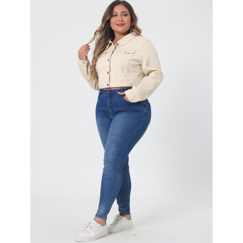 Agnes Orinda Women's Plus Size Cropped Long Sleeve Trendy Fashion Denim Jean Jackets, 3 of 7