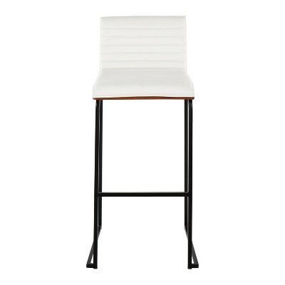 White Faux Leather and Black Metal Bar Stools, Set of 2