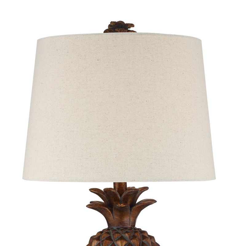 Regency Hill Paget 23 3/4" High Pineapple Small Coastal Tropical Accent Table Lamps Set of 2 Brown Living Room Bedroom Bedside Oatmeal Shade, 3 of 9