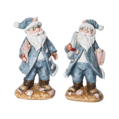 Transpac Christmas Resin Cool Beach Santa Figurine Set of 2 Christmas Home Decorations