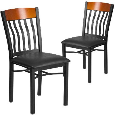 Emma and Oliver 2 Pk. Vertical Back Metal and Wood Restaurant Chair with Vinyl Seat