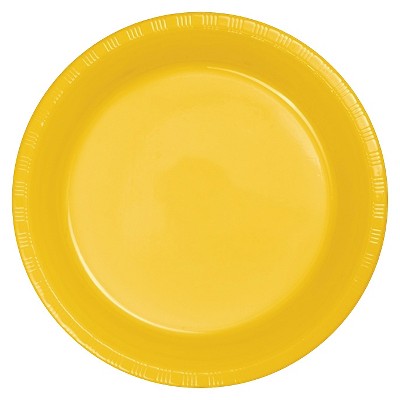 School Bus Yellow Plastic 7" Dessert Plates - 20ct