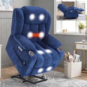 PAGED Modern Recliner Chair, Heating Massage Chair with Cup Holder, Side Pocket and USB Port, Chenille Accent Chair for Bedroom, Living Room - 1 of 4