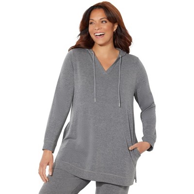 Catherines Women's Plus Size Cloud Knit French Terry Classic Hoodie Tunic