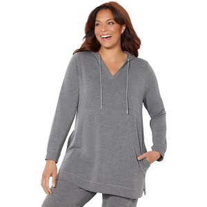 Catherines Women's Plus Size Cloud Knit French Terry Classic Hoodie Tunic - 1 of 4