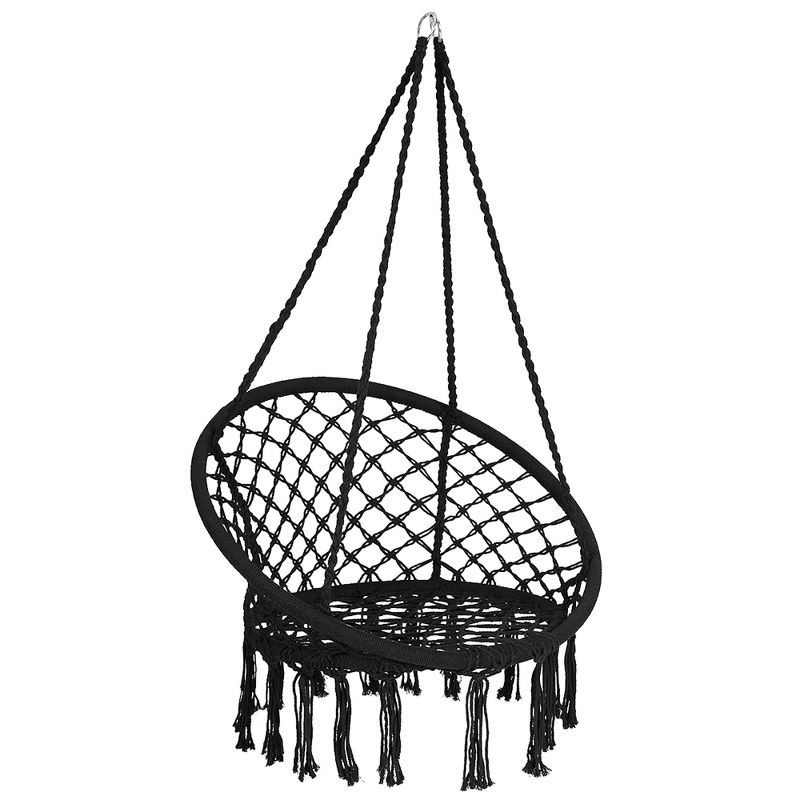 Costway Hanging Hammock Chair Macrame Swing Handwoven Cotton Backrest Garden Grey\ Black, 1 of 10