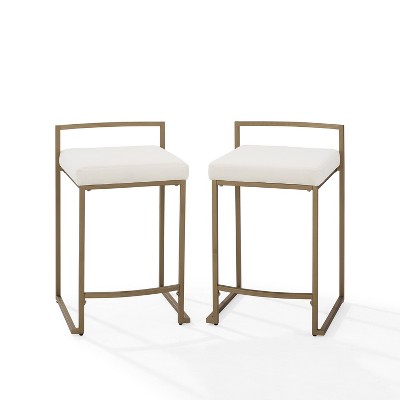 Elegant Creme Velvet and Gold Metal Counter Height Barstools, Set of 2