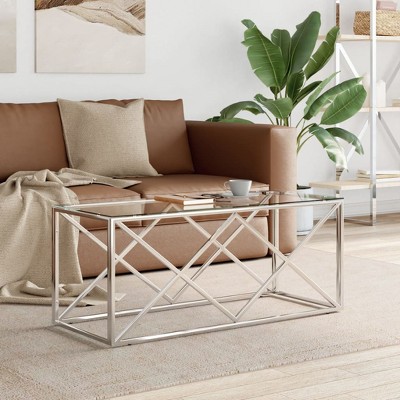 vidaXL Coffee Table 43.3 in.x17.7 in.x17.7 in. Stainless Steel and Glass