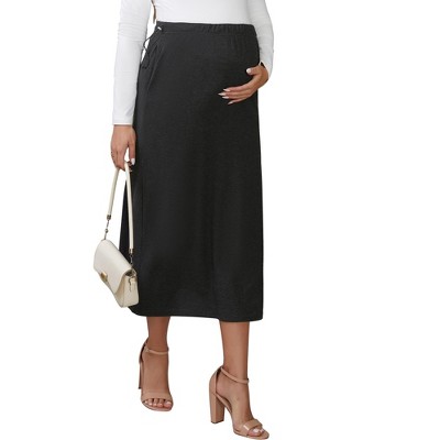 INSPIRE CHIC Womens Maternity Skirts Straight Casual Over the Belly Stretchy Knit Midi Pregnancy Skirt Business