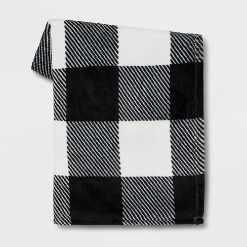 Buffalo Check Printed Plush Christmas Throw Blanket Black - Wondershop™ - image 1 of 4