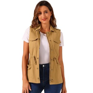 Allegra K Women's Solid Zip Up Sleeveless Utility Anorak Outwear Cargo Vest - 1 of 4