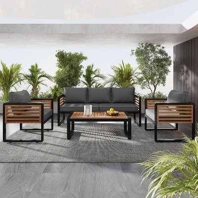 4-Pieces Patio Conversation Set With Metal Frame And Thick Cushion,Sofa And Coffee Table,Outdoor Furniture -Maison Boucle