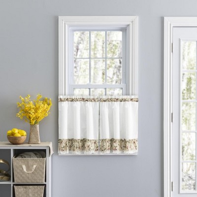 Ivory Lace Detail Sheer Cotton Polyester Rod Pocket Tier Curtain