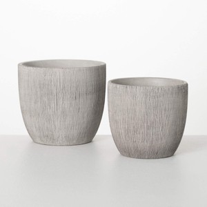 Sullivans Small Ribbed Gray Pot Set of 2, 7"Tall, Pottery - 1 of 3