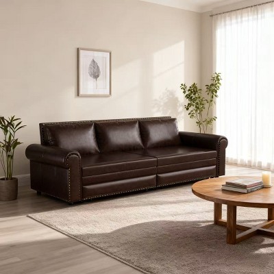 Homy Casa 3-in-1 Convertible Leather Sofa Bed with Nailhead Trim, Transforms to Chaise or King-Size Bed
