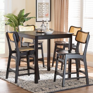 Baxton Studio Tafari Mid-Century Modern Wood and Rattan Pub Set - 1 of 4