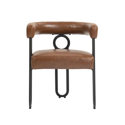 Vynxaria Light Brown PU Accent Chair with Integrated Backrest & Armrests, Ideal for Living Room, Dining Room & Office