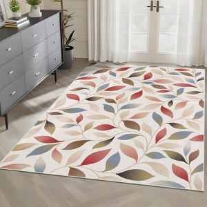 Contemporary Area Rug 8×10 Modern Floral Washable Living Room Rugs with Non Slip Backing Foldable Low Pile Soft Botanical Accent Throw Carpet - 1 of 4