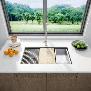 33 in Undermount Workstation Kitchen Sink - Stainless Steel Single Bowl Sink with Soundproof Padding, Scratch-Resistant Finish - 1 of 4