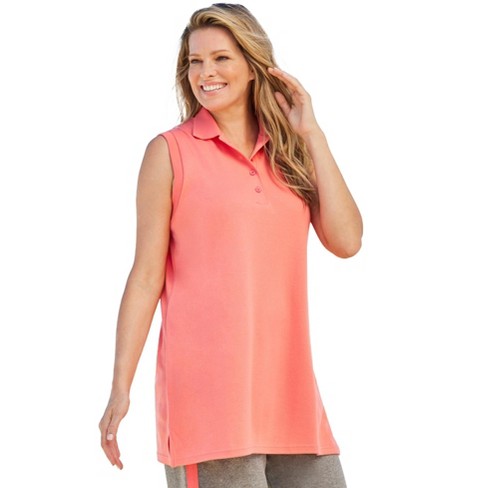 Woman Within Women s Plus Size Sleeveless Polo Tunic M Sweet Coral Target