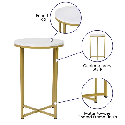 White Marble and Gold Round End Table