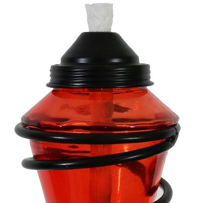 Red Glass and Metal Swirl Adjustable Height Outdoor Torches, Set of 2