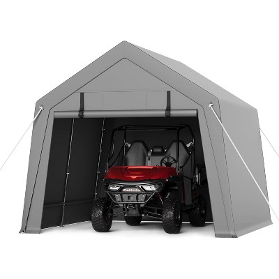 Portable Storage Shed, Heavy-Duty Waterproof & UV-Resistant Motorcycle Shed with Roll-Up Zipper Door and Vent, for Bike, Lawn Mower, Firewood, Grey