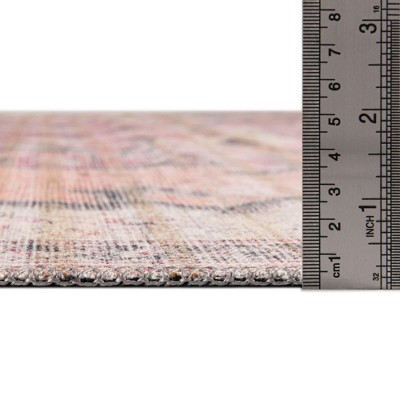 Beige Pink Synthetic Reversible Indoor Runner Rug