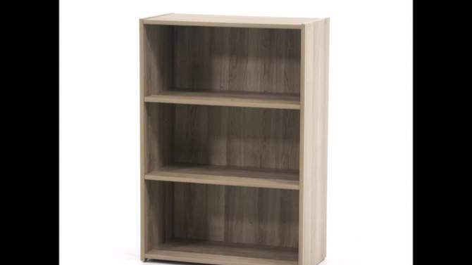 35&#34; Beginnings 3 Shelf Bookshelf Brown - Sauder: Mid-Century Modern Storage, Adjustable, MDF, 2 of 8, play video
