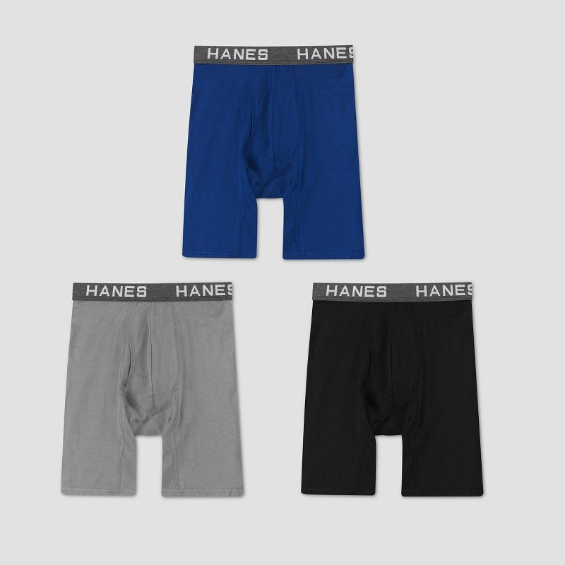 Hanes Premium Men's Comfort Flex Fit Long Leg Boxer Briefs 3pk - Gray/Black/Blue, 1 of 5