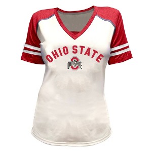 NCAA Ohio State Buckeyes Women's Plus Size Short Sleeve V-Neck Yoke T-Shirt - 1 of 3