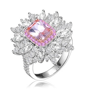 Guili Sterling Silver Rhodium and Rose Gold Morganite Ring with Cubic Zirconia Halo, Elegant for Any Occasion, Purple or Yellow, Sizes 6, 7, 8. - 1 of 3