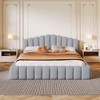 Queen Size Velvet Upholstered Bed Frame Floor Bed with Shell-Shaped Headboard for Bedroom - ModernLuxe - 2 of 4