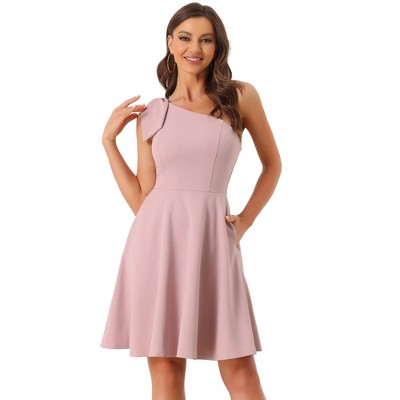 INSPIRE CHIC Women's Christmas Party Elegant Flared Bow One Shoulder Evening Cocktail Dresses