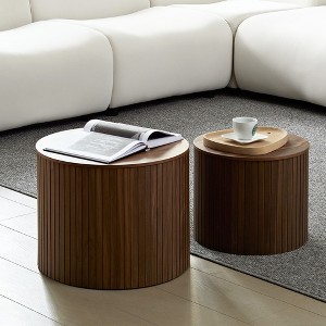 VYNXARIA Handcrafted MDF Nested Table Set - 2 Pieces in Walnut Color for Living Room - 1 of 4