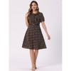 INSPIRE CHIC Women's Peter Pan Collar Tie Neck Short Sleeve A-Line Elegant Belted Floral Dress - 3 of 4