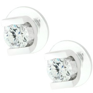 Slickblue Women’s Brilliant Cubic Zirconia Earrings, Rhodium Plated with Clear Round Stones, 1.2 Carat, Disc Post Back - 1 of 3